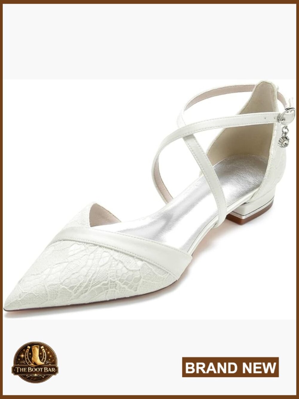Pointed Toe Lace Wedding Flats Strappy Bridal Shoes Low Heels Dance Pumps